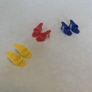 Vtg Barbie Doll Mule High Heels 1 Pair Blue, 1 Pair Red, I Pair Yellow,